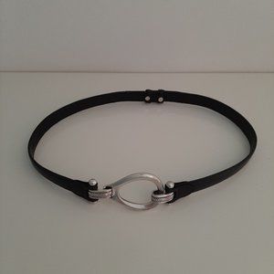 Adjustable black leather belt